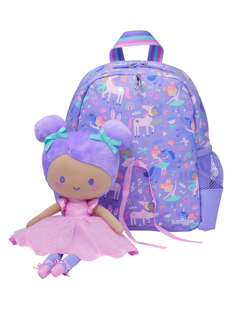 mochila diminuta ready set go con peluche desmontable