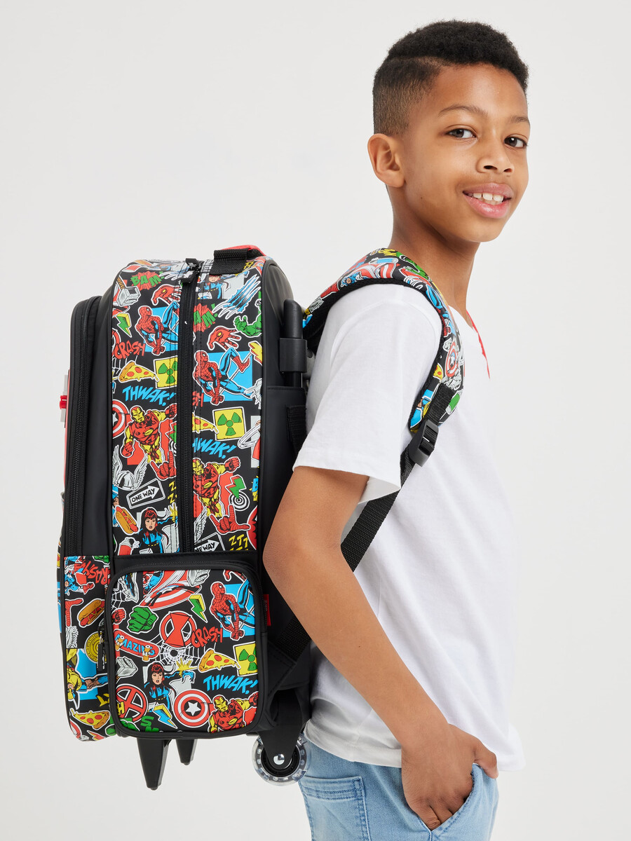 mochila con ruedas marvel con luces.