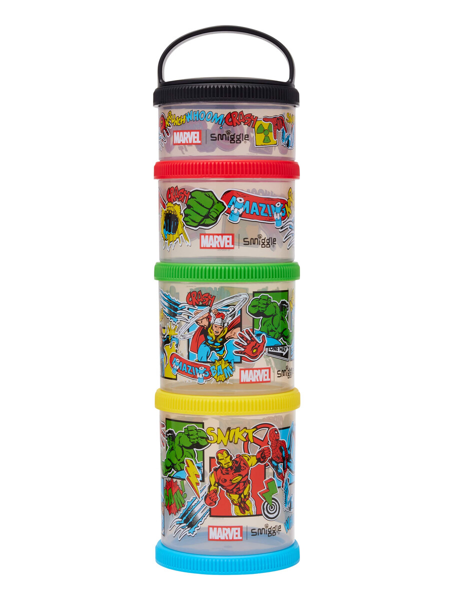 contenedores grandes para snacks y apilables de marvel