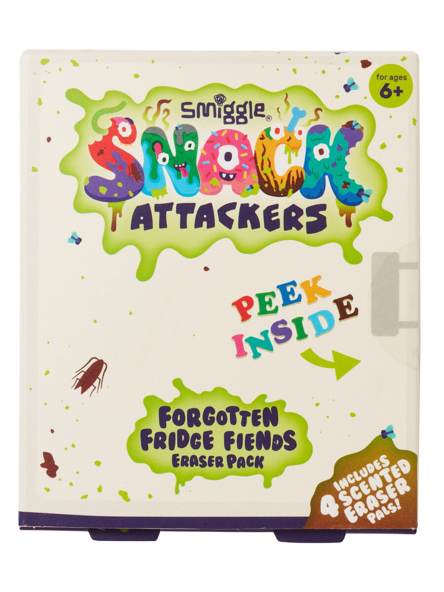 paquete de gomas de borrar snack attackers x4