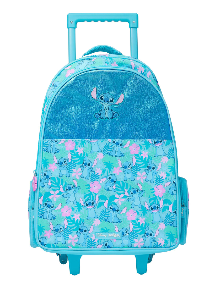 mochila con ruedas y luces de stitch